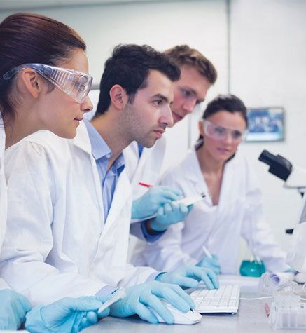 Research chemists reviewing results in the laboratory